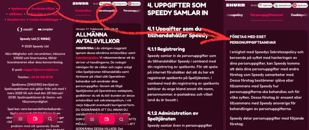 Användarvillkor och sekretesspolicy hos Snurr.