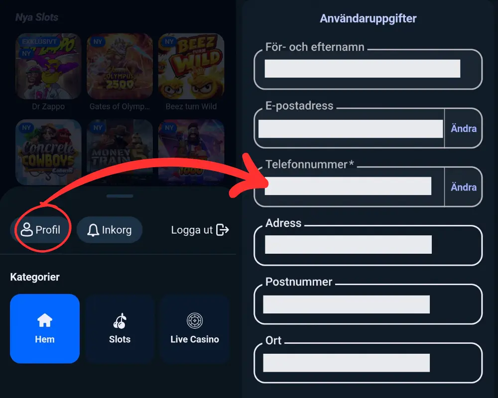 Kontoinformation och personuppgifter hos Svajpa.