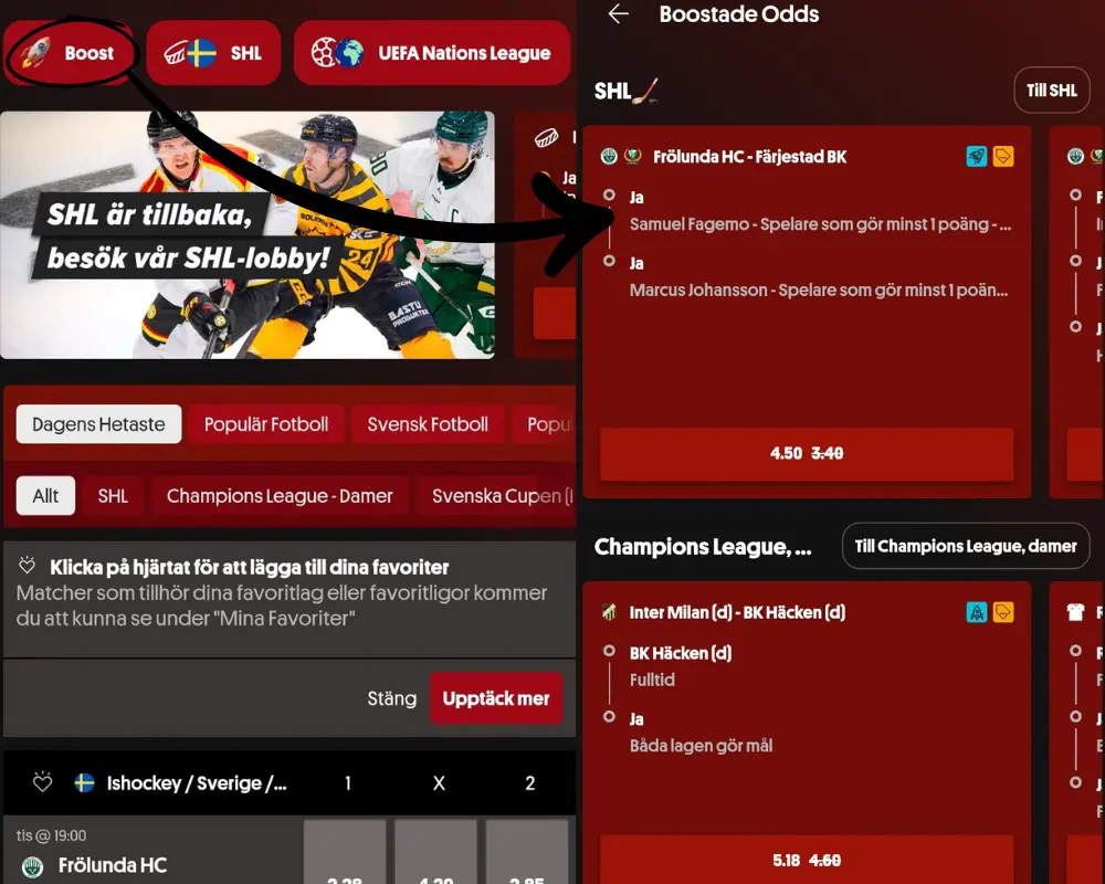 Boostade odds hos Svenska Spel Sport och Casino.