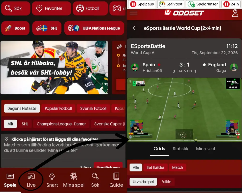 Live betting hos Svenska Spel.