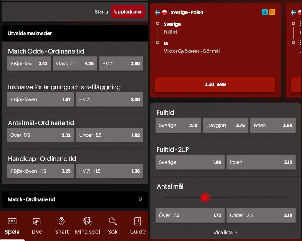 SHL och UEFA oddsjämförelse: Unibet.