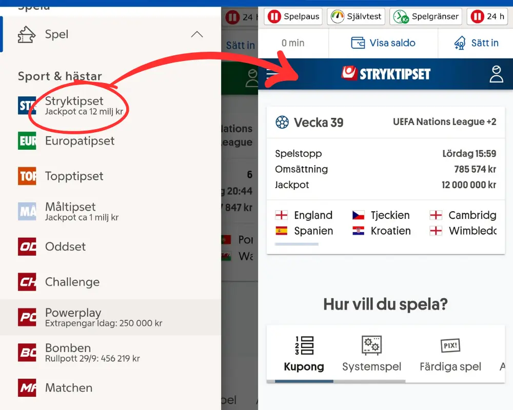 Stryktipset hos Svenska Spel Sport och Casino: 2026-09-24.