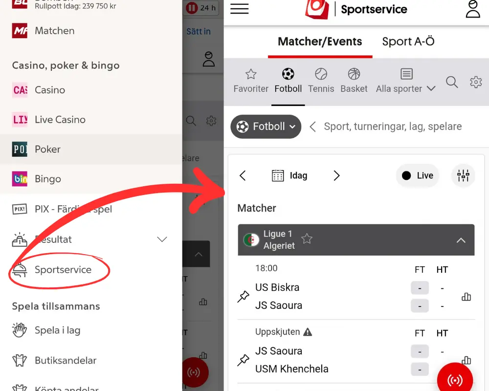 Svenska Spel Sport och Casino - Sportservice: resultat och statistik.