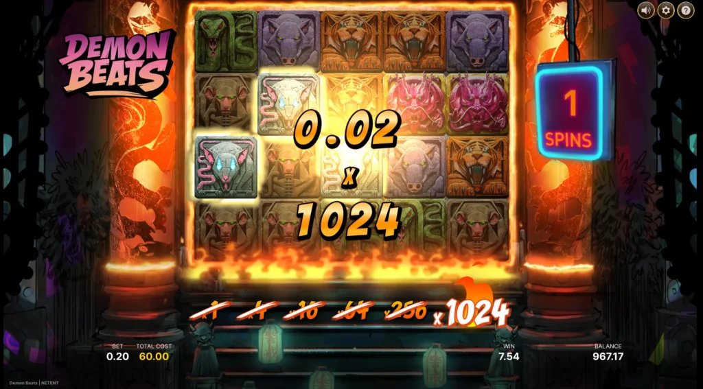Skärmdump: bonusrundan Super Bonus i Demon Beats.