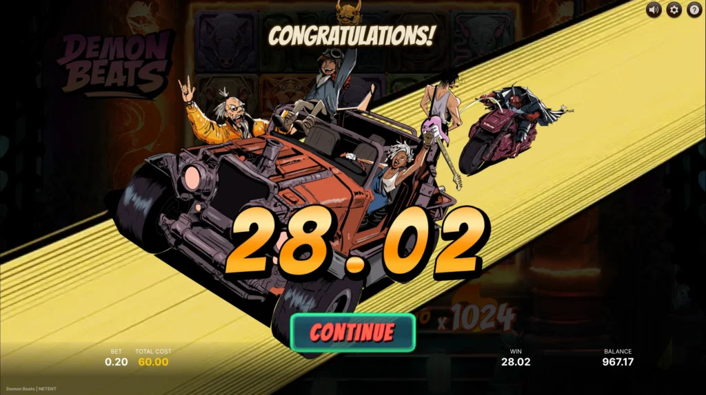 Skärmdump: resultatet av Super Bonus i Demon Beats.