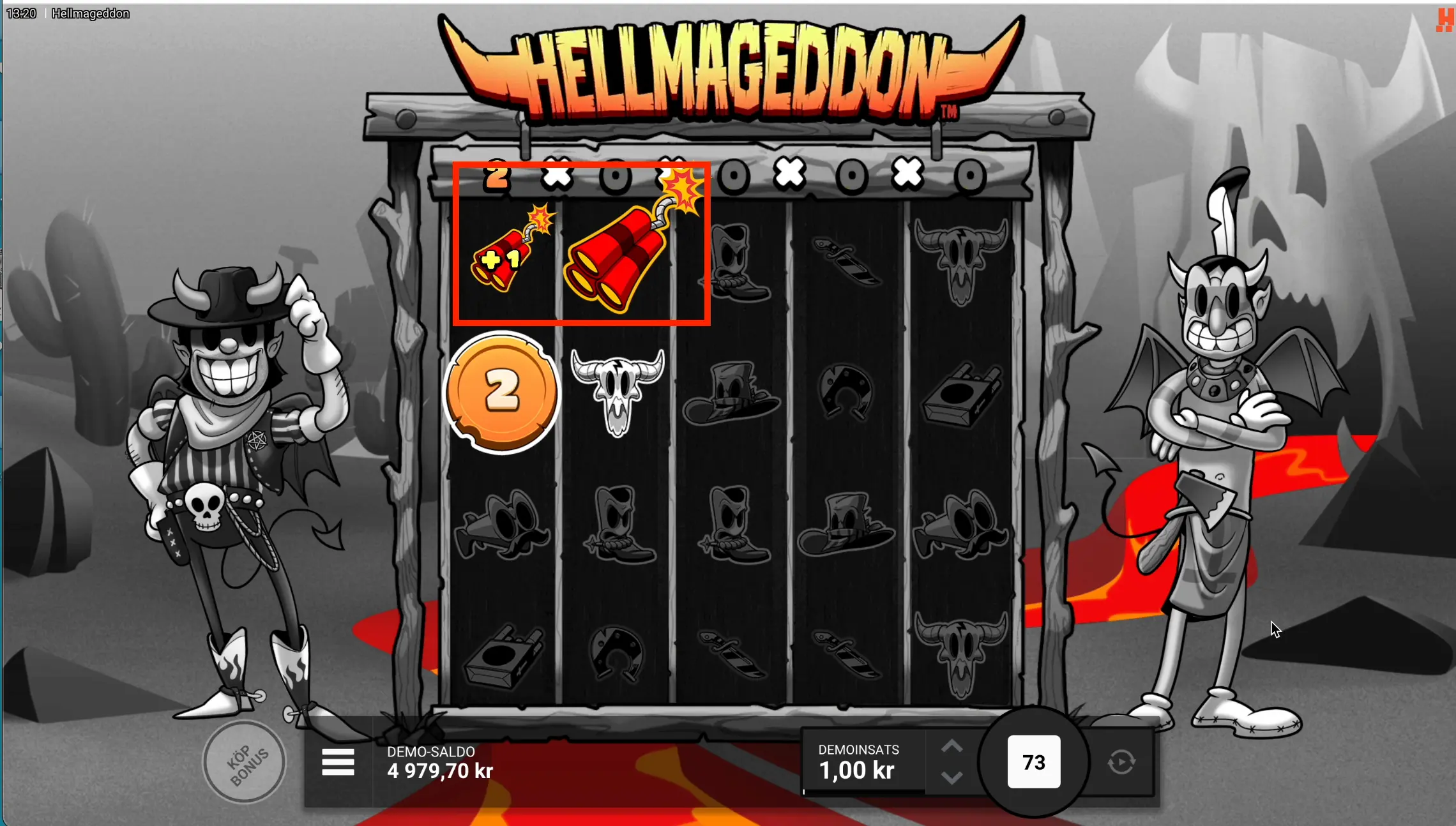 Skärmdump: Dynamitsymboler i Hellmageddon.