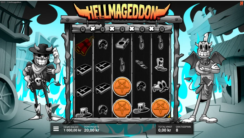 Skärmdumpar från vårt test av Hellmageddon och skillnaderna i grafik mellan vanligt spel och bonusfunktioner.