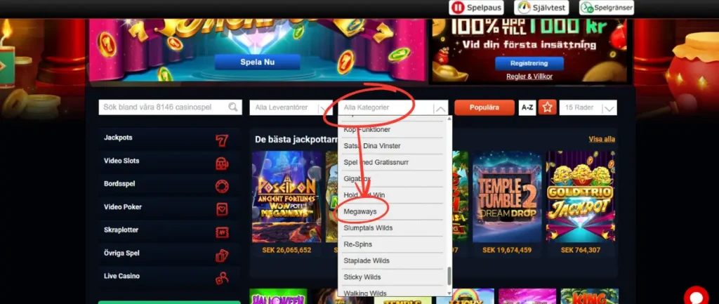 Mega Fortunes kategori för Megaways.