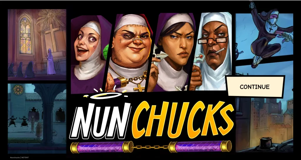 Skärmbild: Bilden visar grafiken och temat som används i NetEnts Nunchucks.