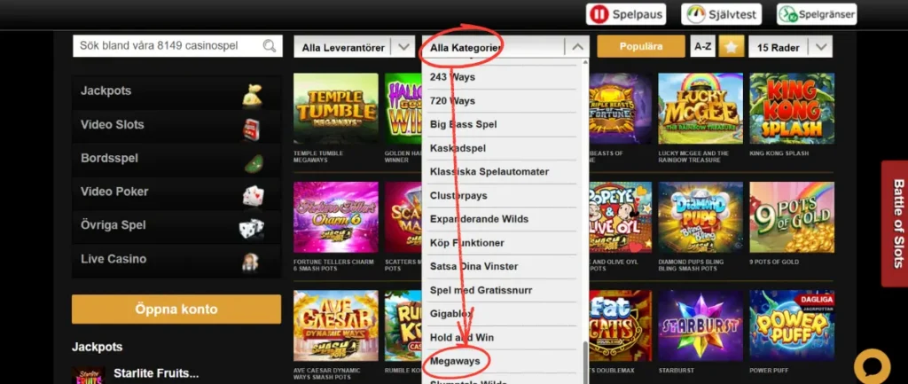 Videoslots kategori för Megaways.
