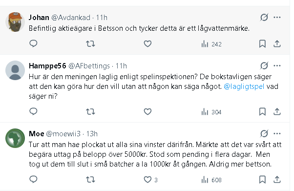 Kommentarer om Betssons uppdaterade villkor för vadhållning