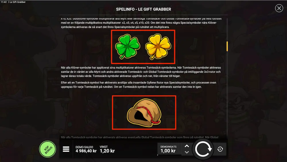 Le Gift Grabber fyrklöver symboler