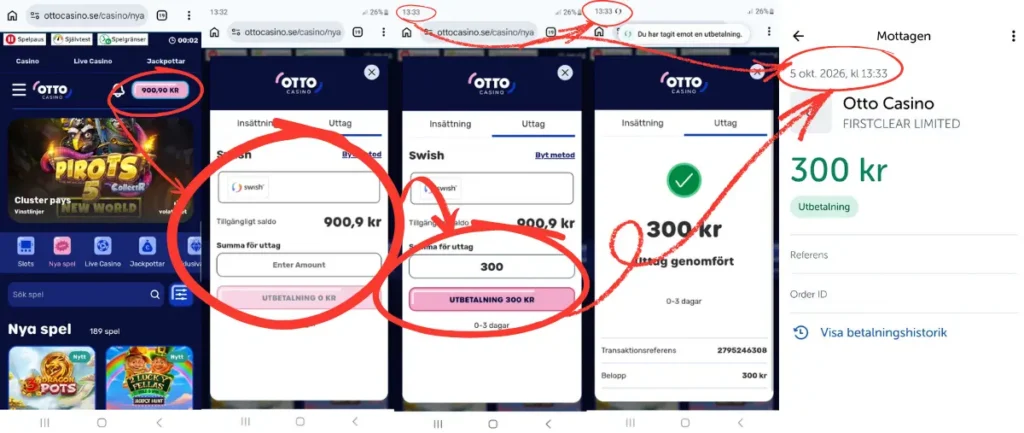 Här gör vi ett uttag från Otto Casino via en av betalningsmetoderna (2026).